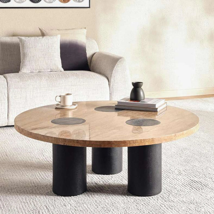 Cecilee Coffee Table Travertine Large - Beige & Black