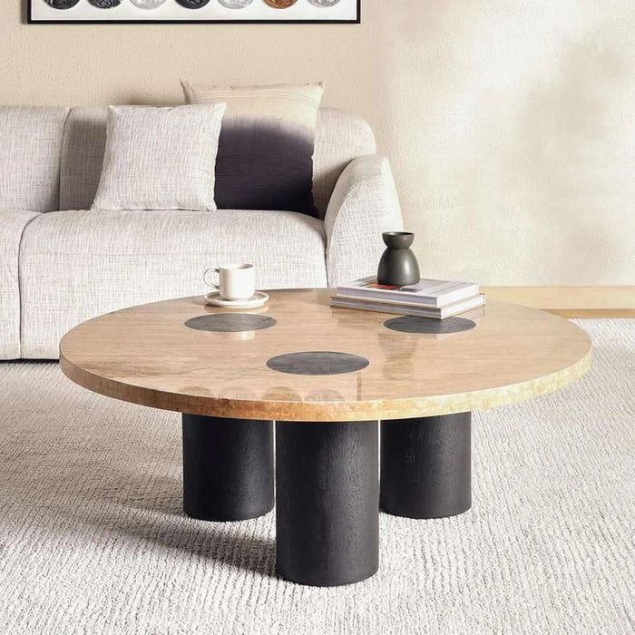 Cecilee Coffee Table Travertine Large - Beige & Black