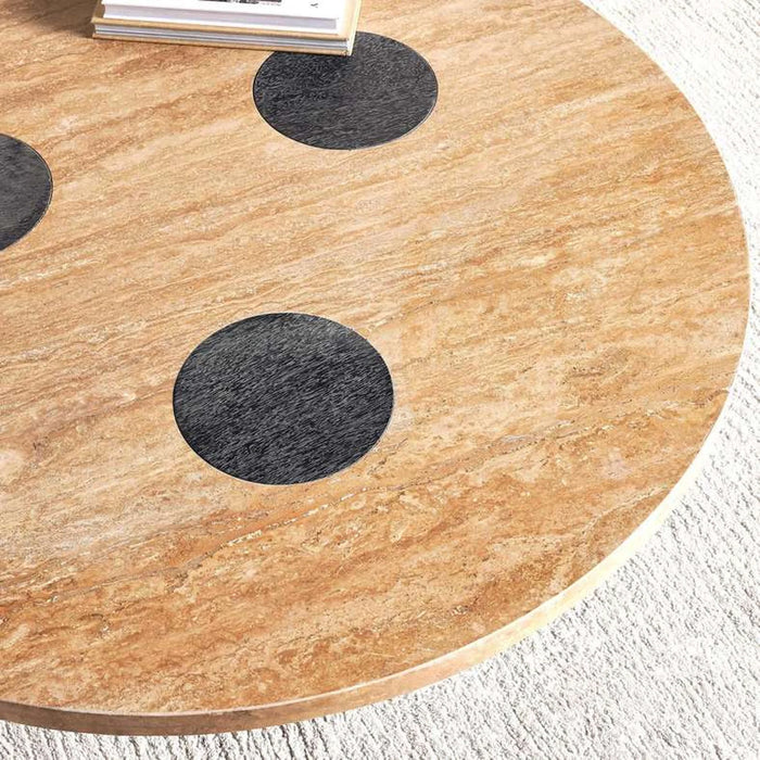 Cecilee Coffee Table Travertine Large - Beige & Black