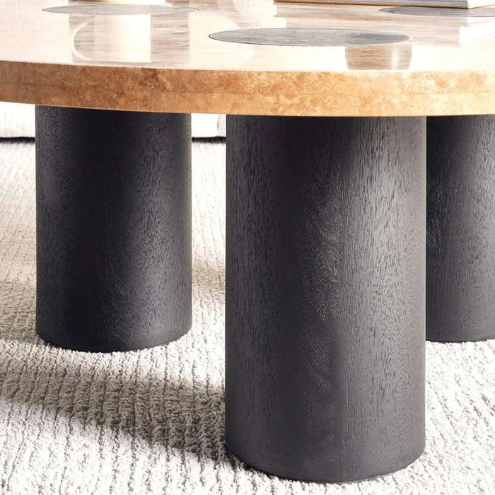 Cecilee Coffee Table Travertine Large - Beige & Black