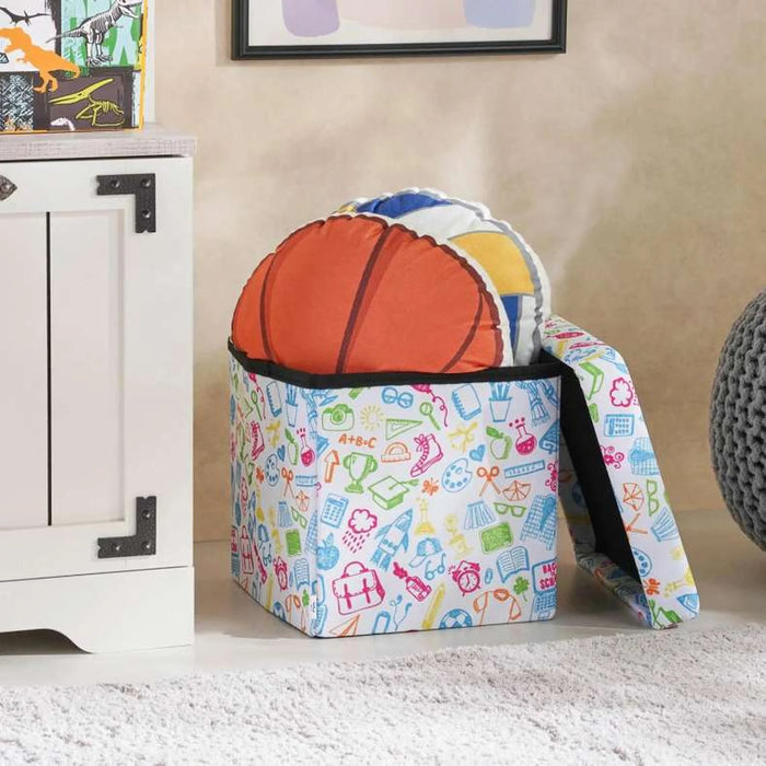 Champion Kid Foldable Storage Ottoman 30X30X30 Cm- Blue