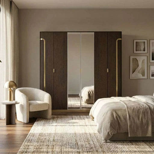 Chandni 6 Door Wardrobe - Brown & Gold Pan Home