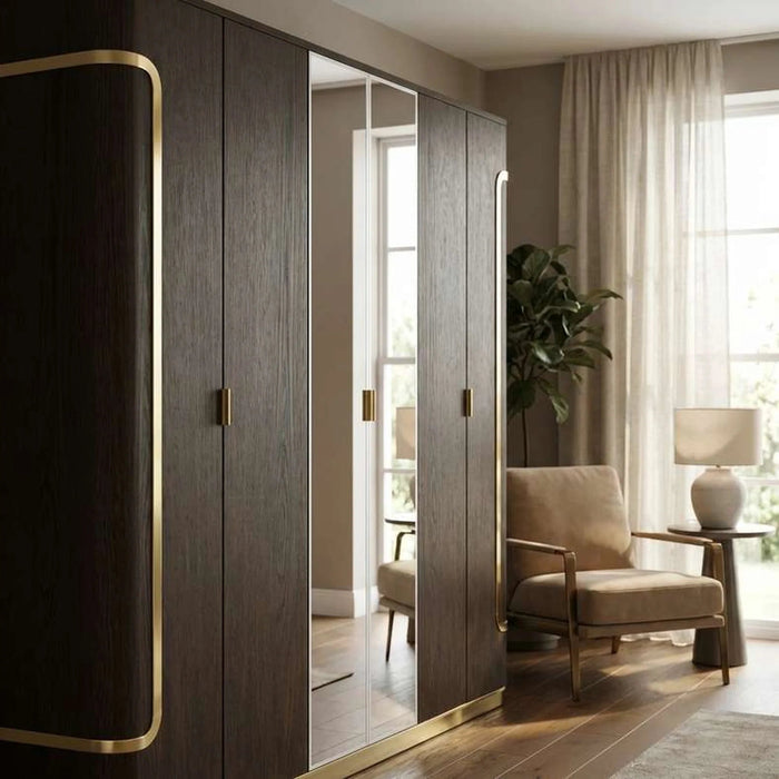 Chandni 6 Door Wardrobe - Brown & Gold Pan Home