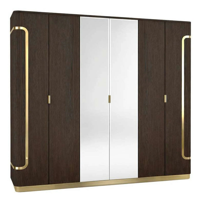 Chandni 6 Door Wardrobe - Brown & Gold Pan Home