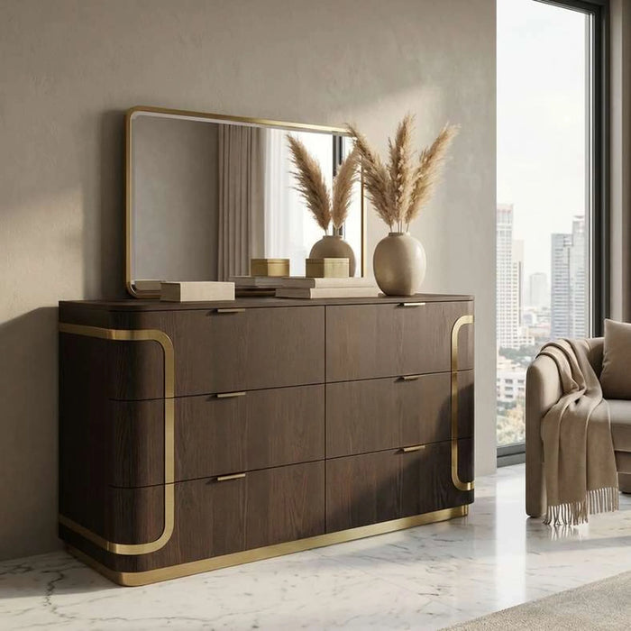 Chandni Dresser With Mirror - Brown & Gold