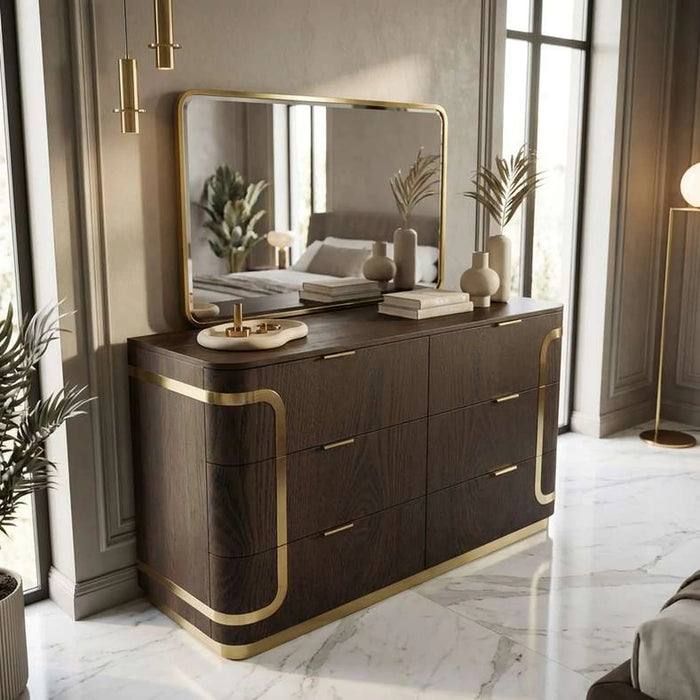 Chandni Dresser With Mirror - Brown & Gold