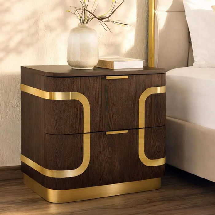 Chandni Night Stand With 2 Drawer - Brown & Gold