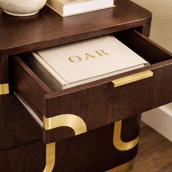Chandni Night Stand With 2 Drawer - Brown & Gold