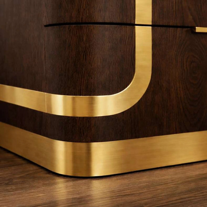 Chandni Night Stand With 2 Drawer - Brown & Gold