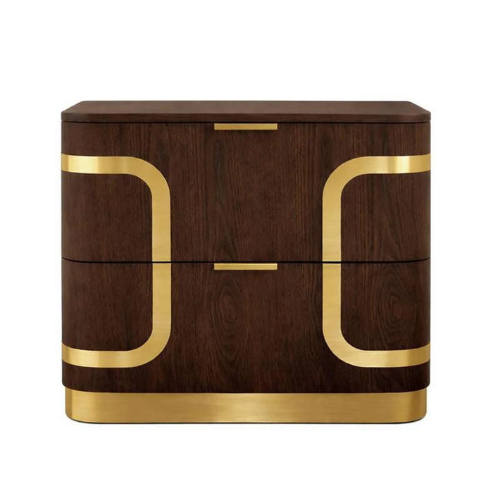 Chandni Night Stand With 2 Drawer - Brown & Gold