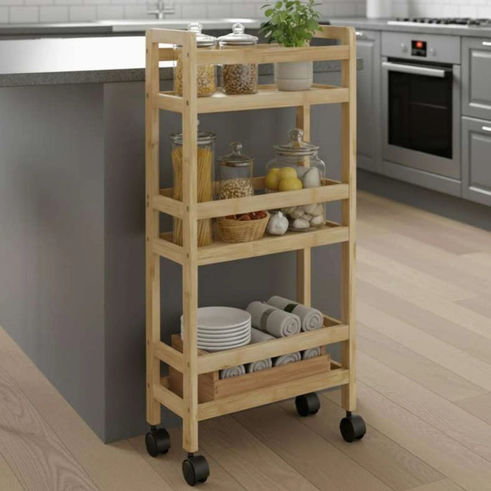 Charlee Multipurpose Bamboo Shelf Trolly 36X15X74Cm - Natural