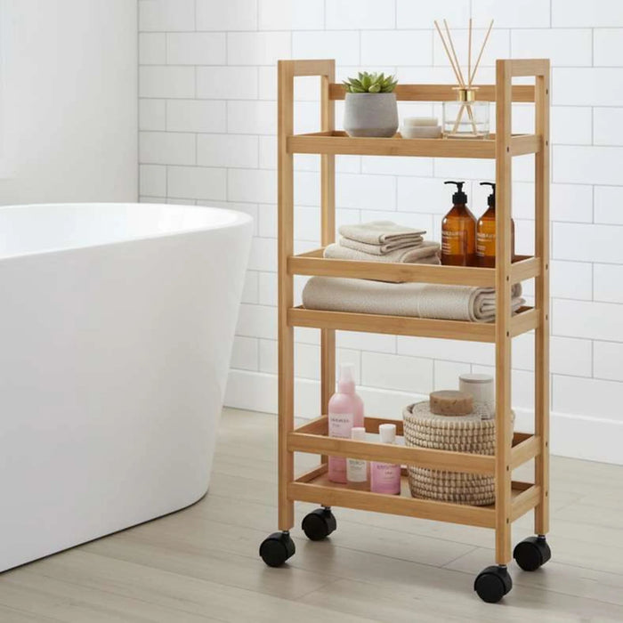 Charlee Multipurpose Bamboo Shelf Trolly 36X15X74Cm - Natural