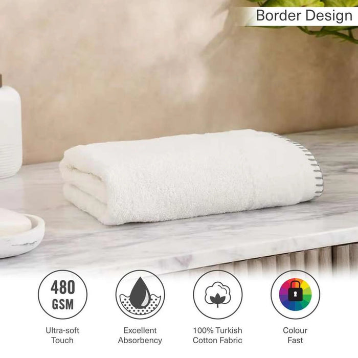 Charlotte Border Stitch Hand Towel 50X90Cm-White