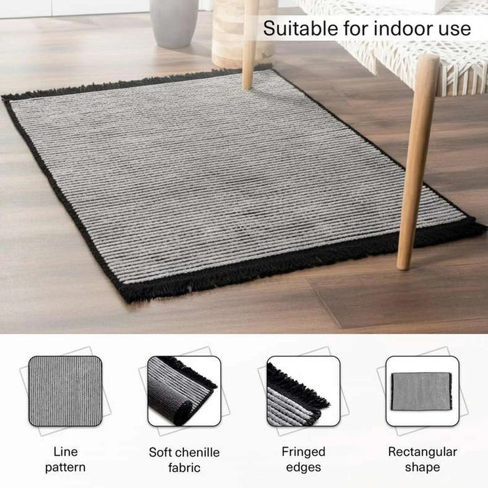 Chennile Lux Flat Woven Dhurrie 60X90Cm - Black Pan Home