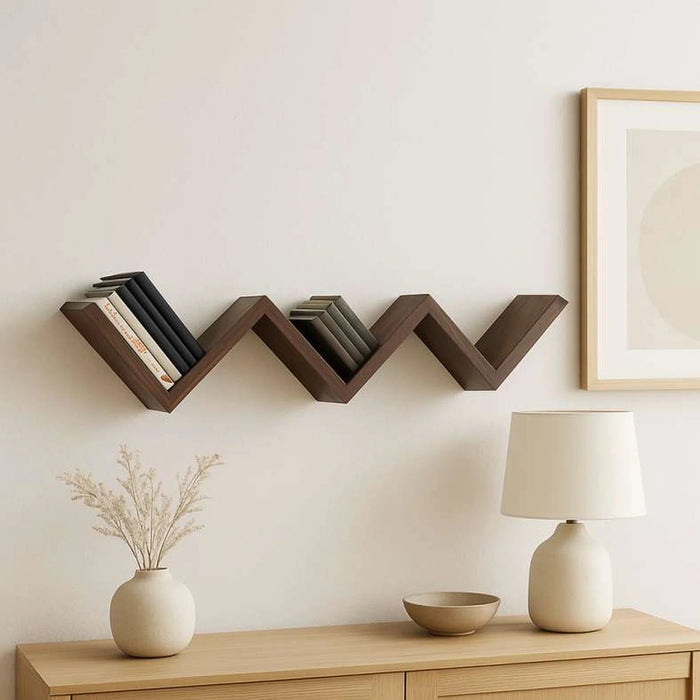 Chevron Wooden Bookshelf 59X12X11Cm - Dark Brown Pan Home