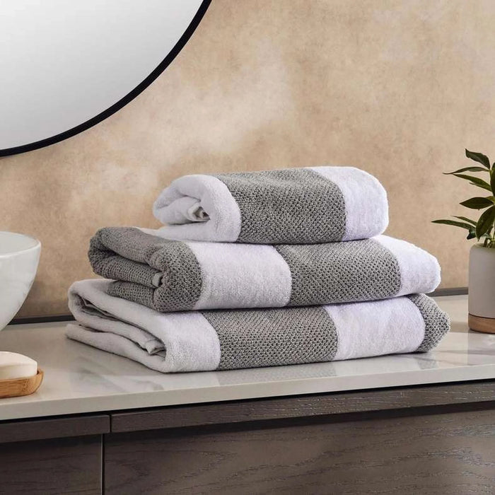 Chicago Textured Stripe 650 Gsm Bath Sheet 90X150 Cm-Frost Grey