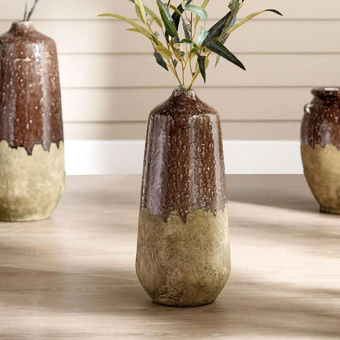 Chisel Stoneware Vase 22X22X47Cm - Brown