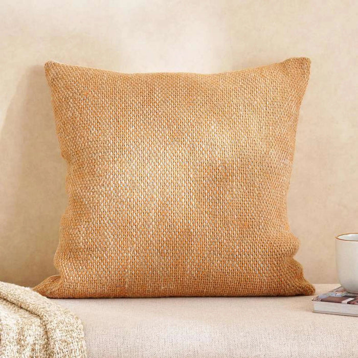 Chunky Linen Handwoven Downfeel Filled Cushion With Wooden Buttons 50X50Cm - Ochre Pan Home