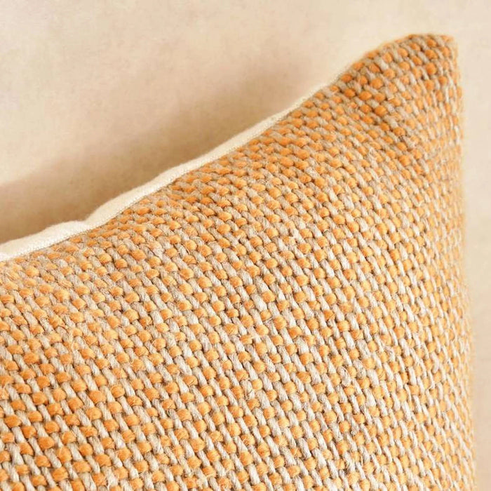 Chunky Linen Handwoven Downfeel Filled Cushion With Wooden Buttons 50X50Cm - Ochre Pan Home