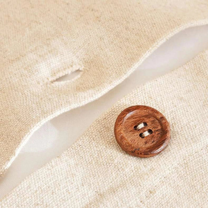 Chunky Linen Handwoven Downfeel Filled Cushion With Wooden Buttons 50X50Cm - Ochre Pan Home