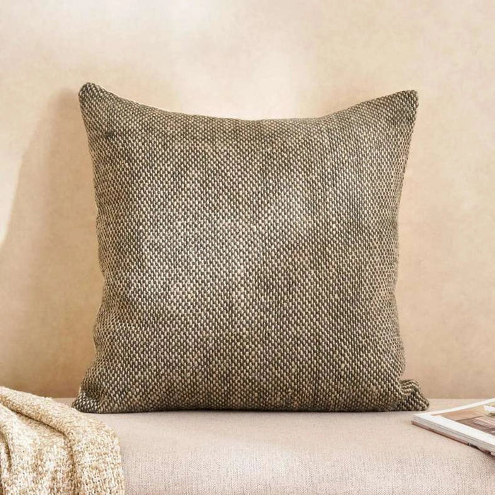 Chunky Linen Handwoven Downfeel Filled Cushion With Wooden Buttons 50X50Cm - Petrol Pan Home