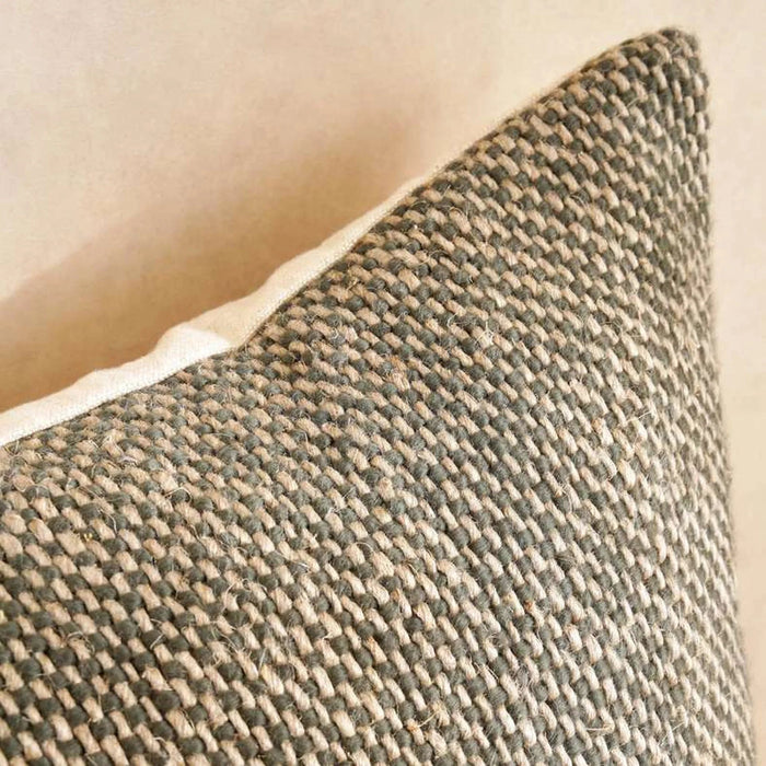 Chunky Linen Handwoven Downfeel Filled Cushion With Wooden Buttons 50X50Cm - Petrol Pan Home