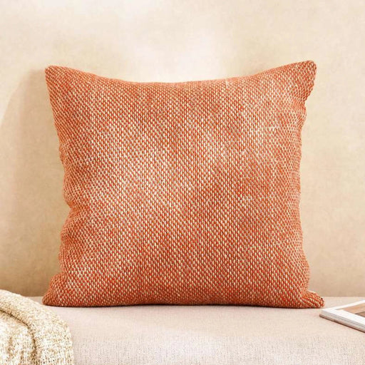 Chunky Linen Handwoven Downfeel Filled Cushion With Wooden Buttons 50X50Cm - Rust Pan Home