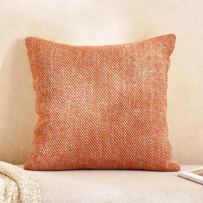 Chunky Linen Handwoven Downfeel Filled Cushion With Wooden Buttons 50X50Cm - Rust Pan Home
