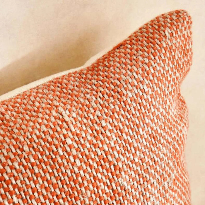 Chunky Linen Handwoven Downfeel Filled Cushion With Wooden Buttons 50X50Cm - Rust Pan Home