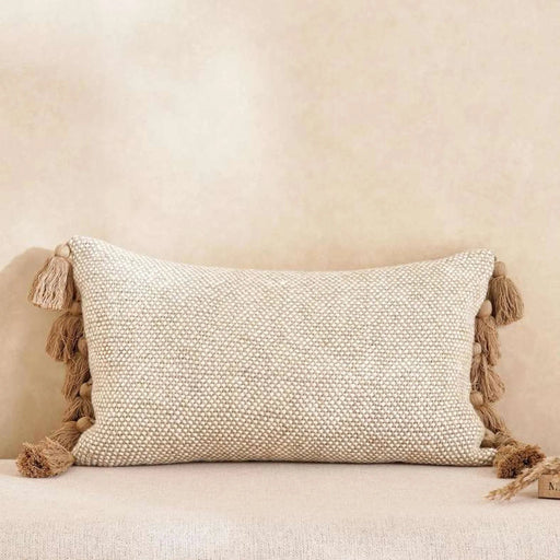 Chunky Linen Oblong Tasseled Down Feel Filled Cushion 30X50Cm - Linen Pan Home