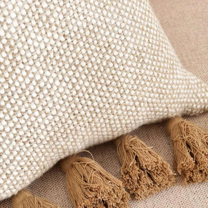 Chunky Linen Oblong Tasseled Down Feel Filled Cushion 30X50Cm - Linen Pan Home