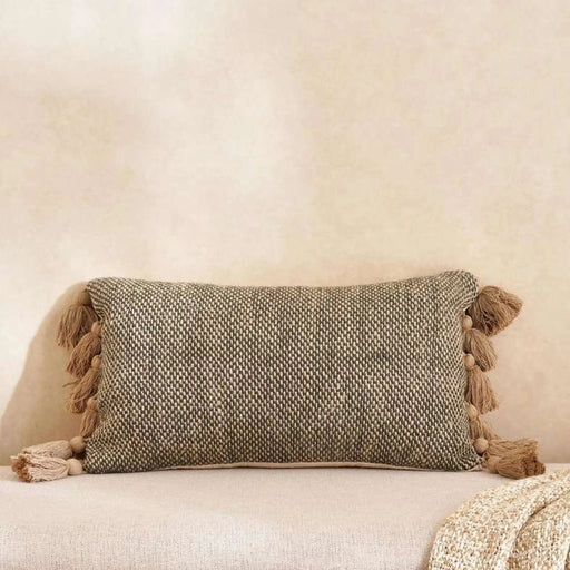 Chunky Linen Oblong Tasseled Down Feel Filled Cushion 30X50Cm - Petrol Pan Home