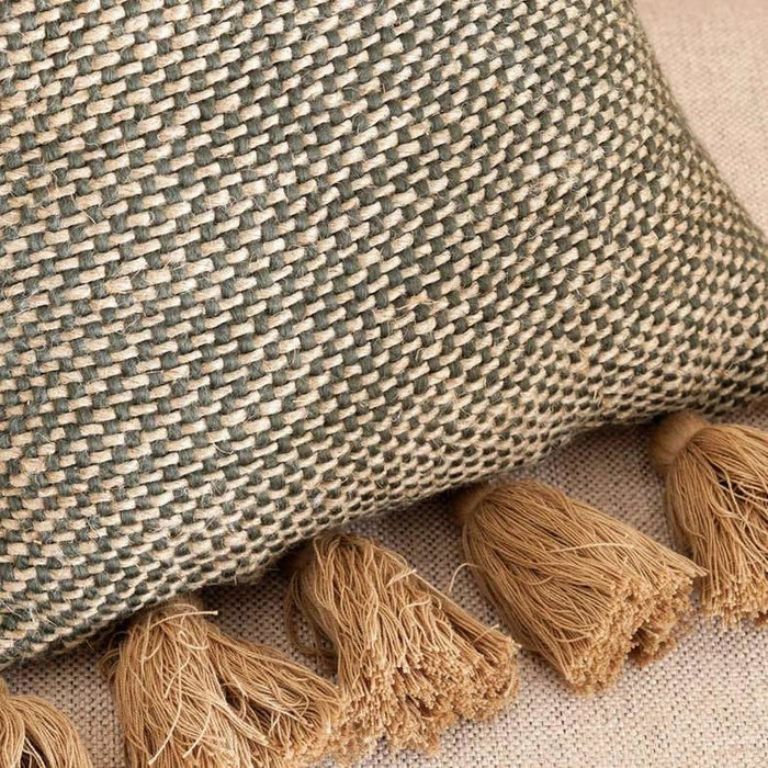 Chunky Linen Oblong Tasseled Down Feel Filled Cushion 30X50Cm - Petrol Pan Home