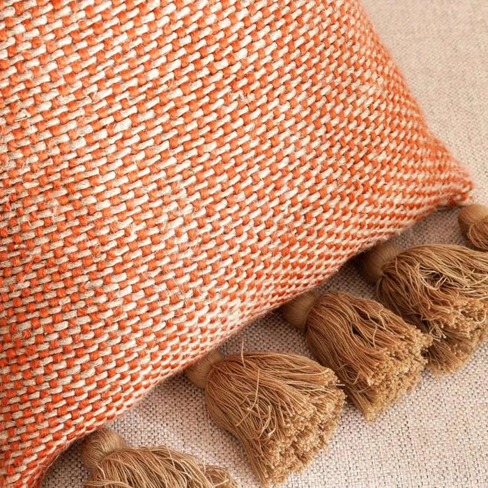 Chunky Linen Oblong Tasseled Down Feel Filled Cushion 30X50Cm - Rust Pan Home