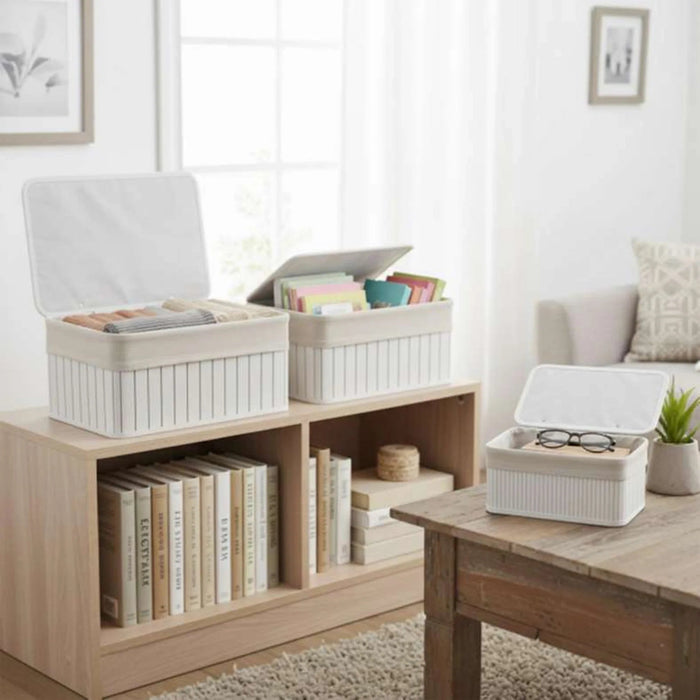 Chyna 3-Pieces  Bamboo Storage Organiser With Lid 36X26X17Cm -White Pan Home