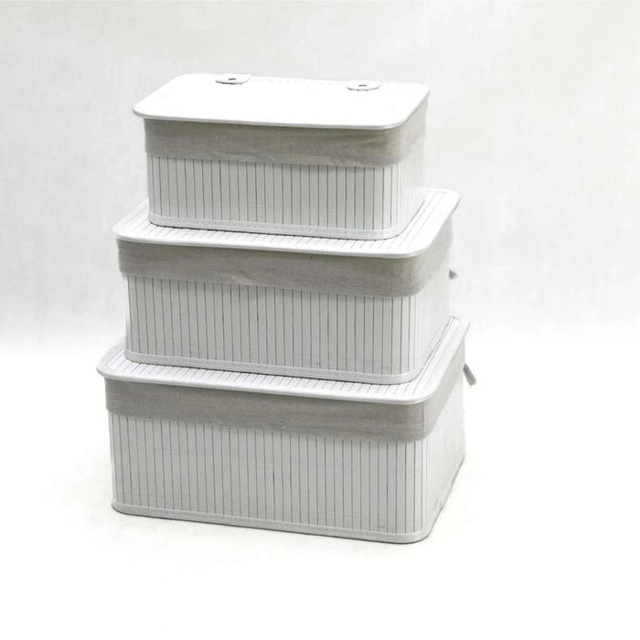 Chyna 3-Pieces  Bamboo Storage Organiser With Lid 36X26X17Cm -White Pan Home