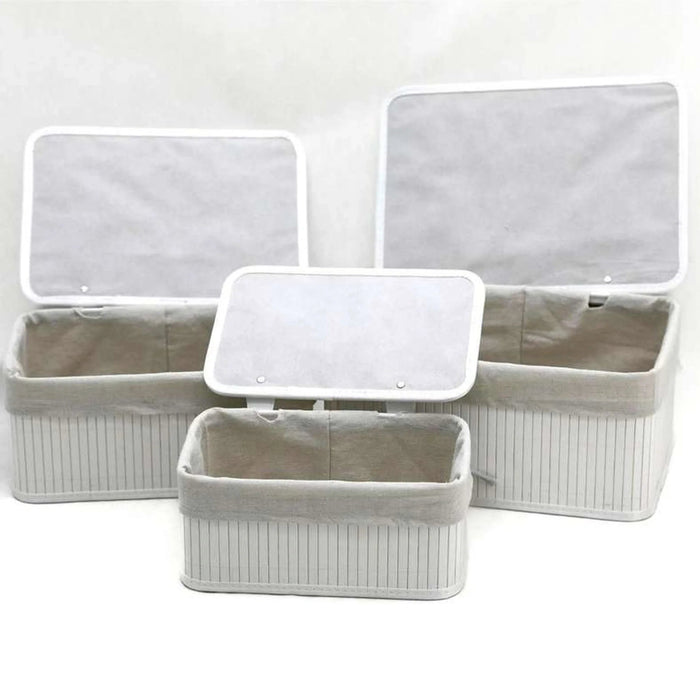 Chyna 3-Pieces  Bamboo Storage Organiser With Lid 36X26X17Cm -White Pan Home