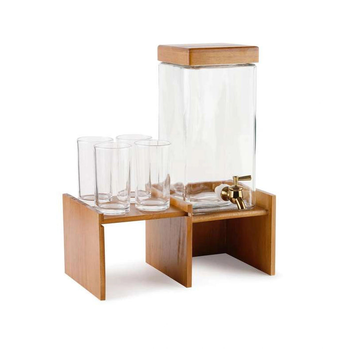 Ciano 5-Piece Drink Dispenser Set With Wooden Stand 4L - Clear Pan Home