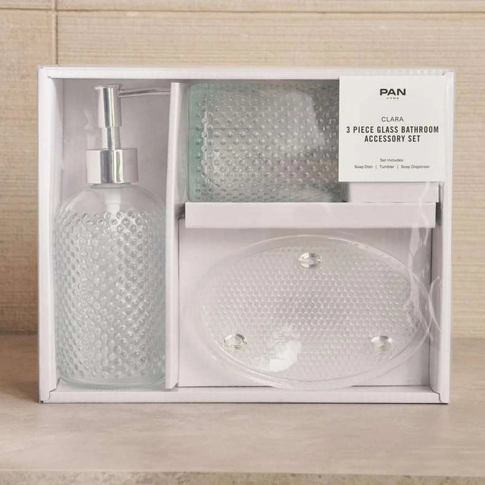 Clara 3-Piece Glass Bath Accessory Set -Clear Pan Home