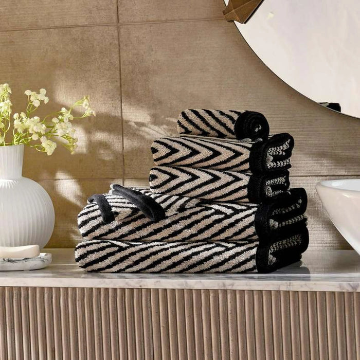 Clark Chevron  6 Piece Yarndyed Towel Set- Black/Beige