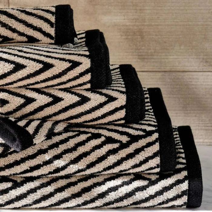 Clark Chevron  6 Piece Yarndyed Towel Set- Black/Beige
