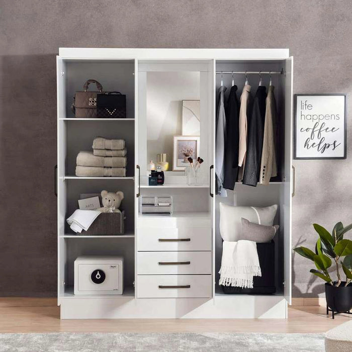 Clean 4 Door Wardrobe With 3 Drawer And Mirror