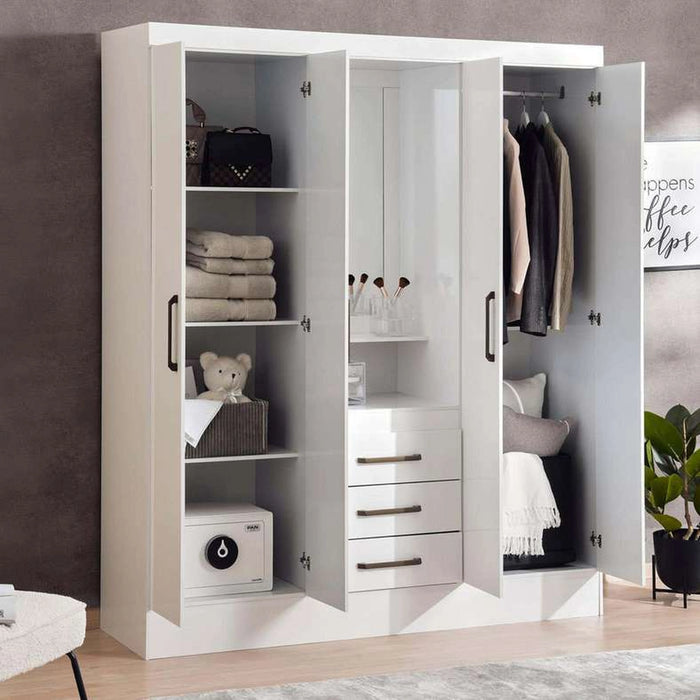 Clean 4 Door Wardrobe With 3 Drawer And Mirror