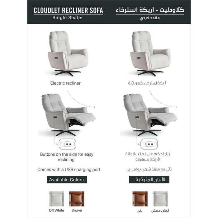 Cloudlet Single Seater  Recliner  (Electric) Off White Pan Home