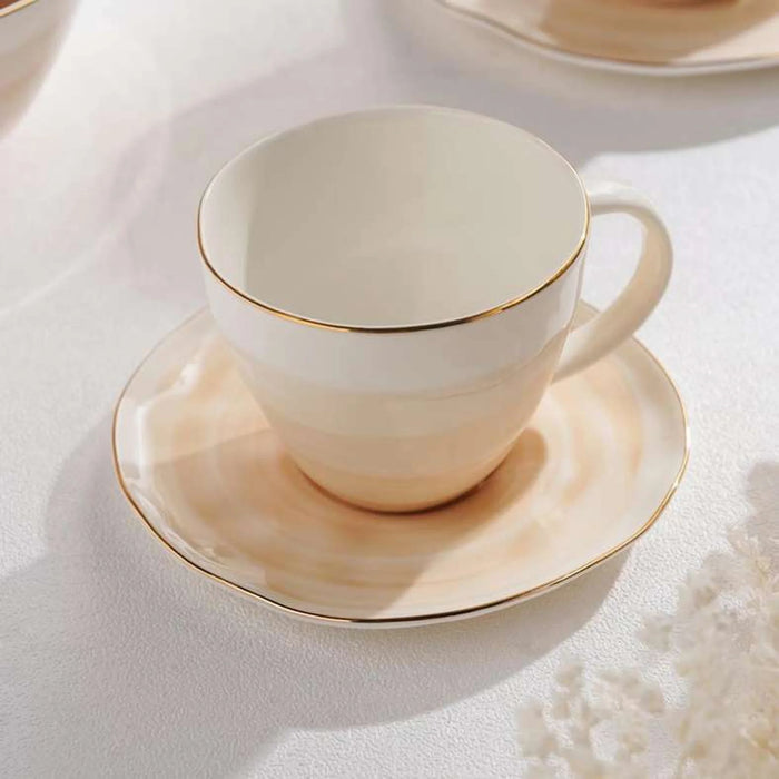 Color Whirl Porcelain Coffee Cup And Saucer 125Ml -Beige