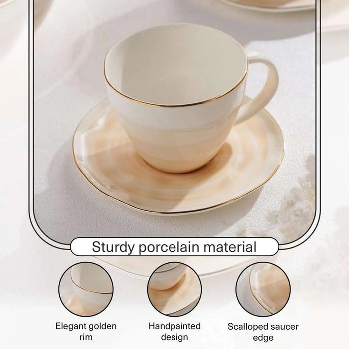 Color Whirl Porcelain Coffee Cup And Saucer 125Ml -Beige