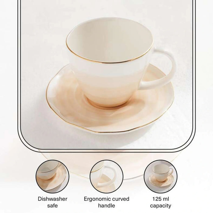 Color Whirl Porcelain Coffee Cup And Saucer 125Ml -Beige