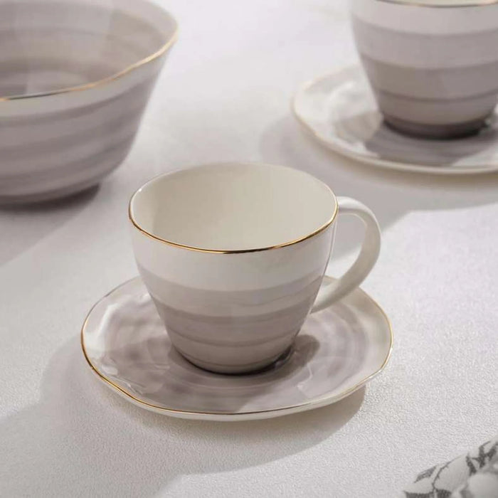 Color Whirl Porcelain Coffee Cup And Saucer 125Ml -Grey
