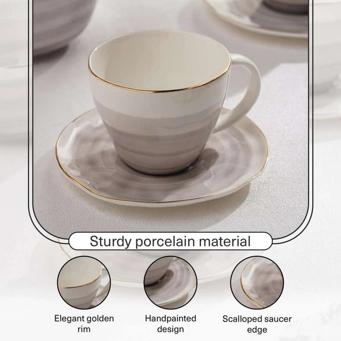 Color Whirl Porcelain Coffee Cup And Saucer 125Ml -Grey