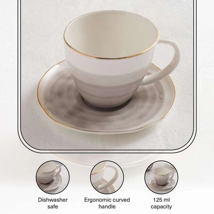 Color Whirl Porcelain Coffee Cup And Saucer 125Ml -Grey